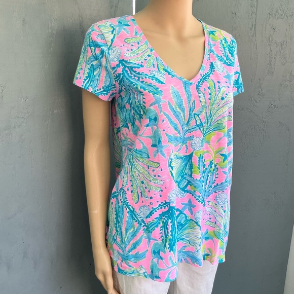 Lilly Pulitzer Mandevilla Baby Hip Nautic Tropical Print V-Neck Women’s Top - Picture 4 of 8